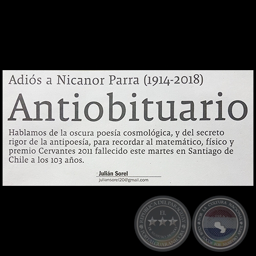 ANTIOBITUARIO - Adiós a Nicanor Parra (1914-2018) - Por JULIÁN SOREL - Domingo,  28 de Enero de 2018